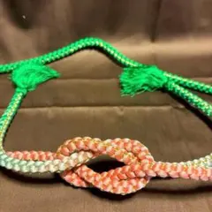 帯締め 手組ひも 桃色 緑 グラデーション 金糸 ゴールド ピンク グリーン