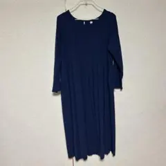 ネイビー 七分フレアワンピース
