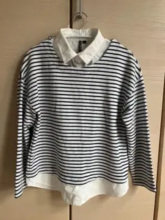 しまむら　HK WORKS LONDON白黒ストライプ 長袖トップス L