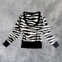 ゼブラ柄 ニット 平成ギャル y2k ダークグランジ 韓国 バレエコア