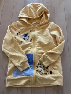 110 キッズ パーカー 黄色 クマ柄 ジップアップ 長袖