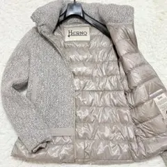 美品✨ ヘルノ アルパカ モヘヤ混 異素材切り替え ダウンジャケット メランジ