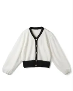 シフォンスリーブ配色ニットトップス[at1721]