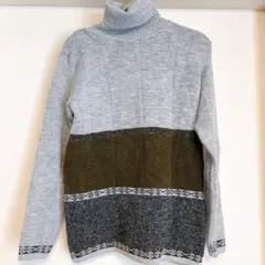 美品✨タートルネック ボーダー柄 セーター 【M】海外古着 シンプル おしゃれ