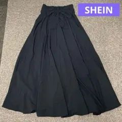 SHEIN 黒 フレア ロング スカート リボン ハイウエスト パーティー
