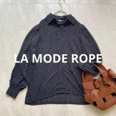 LA MODE ROPE 小花柄ブラウス ネイビー 長袖 シアーシャツ 総柄
