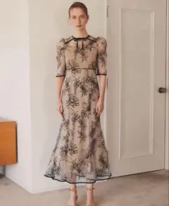 leja花柄リボンパフスリーブマーメイドワンピース　オケージョン　結婚式　二次会