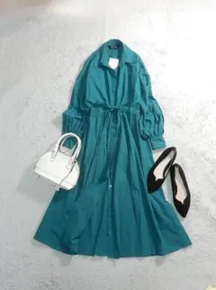 未使用 ザラ リボン ふっくら袖 ギャザー フレア ワンピース 羽織 XS