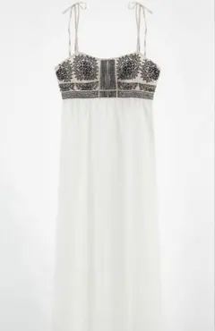 ZARA 刺繍ホワイトワンピース マキシ丈