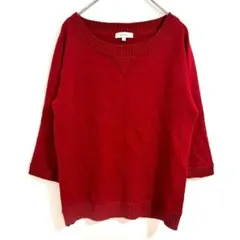 (HusHusH )ハッシュアッシュ 7分袖ニットトップス レッド 毛100％