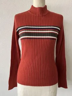 レトロオレンジカラー　リブ編み ハイネック セーター