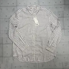 【新品タグ付】ユニクロ レーヨンストライプブラウス（長袖） M オフホワイトのサムネイル