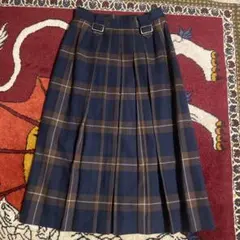 PIAZINO DONNAネイビーとブラウンのチェック プリーツスカート