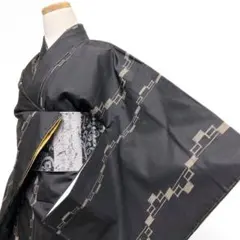 未着用 本場縞大島紬 小紋 地空き 身丈158 泥染 幾何学 着物 051b p 