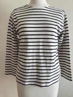 長袖カットソー 白×ネイビー ストライプ