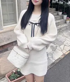 INGNI フェザーデコルテオープンニットワンピース