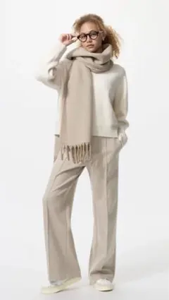 新品タグ付　UNIQLO ブラッシュドジャージワイドパンツ　Lサイズ　丈長め