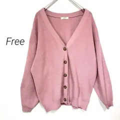 スタディオクリップ ピンク 洗える ニットカーディガン フリー　Vネック