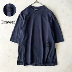 ロゴ付き✨Drawer ドゥロワー コットンTシャツ ネイビー ロゴマークのサムネイル