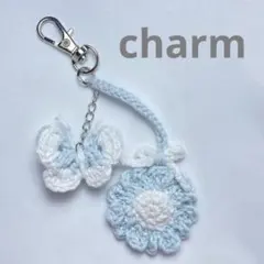 編み物 ハンドメイド ちょうちょ 花 リボンチャーム キーホルダー
