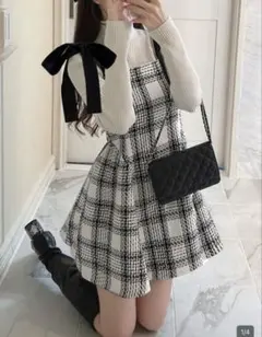 GRL スナ系 可愛い リボンワンピース ツイード SHEIN