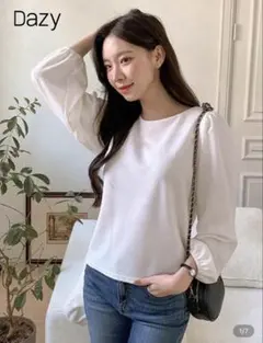 Dazy ホワイト 長袖 シャツ バルーンスリーブ