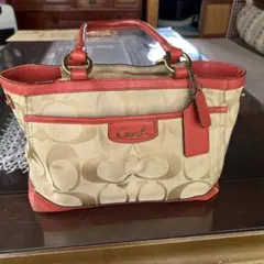 COACH コーチ ポピー トートバッグ シグネチャー ハートA4 大容量 赤 