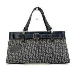Christian Dior トロッター柄 ハンドバッグ ベルト ネイビー