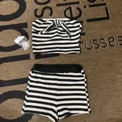 モノトーン ボーダー セットアップ トップス ショートパンツ