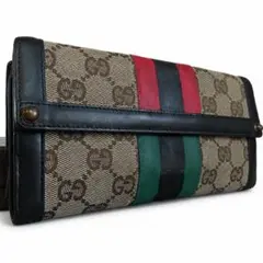 美品 GUCCI グッチ 長財布 GGキャンバス シェリーライン ブラック