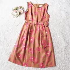 チェスティ Chesty ワンピース 花柄 ブラウン ウエストリボン 日本製