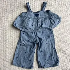 デニムブルー ハート柄セットアップ　6-12m