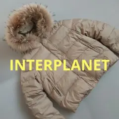 【INTERPLANET】 ファー付 ダウンジャケット　カーキ系ベージュ