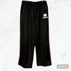 J725 ハローキティ ジャージ 下 トラックパンツ 3L 黒 ピンク ヒョウ柄