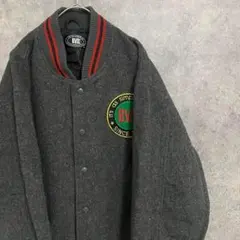 90S vintage スタジャン　グレー　メンズL 古着　ワッペン　B5