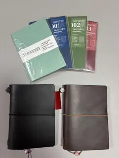 トラベラーズノート パスポートサイズ 黒・茶色2セット リフィル4冊付