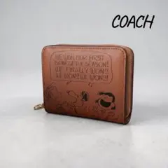 新品COACH コーチ スヌーピーPEANUTS二つ折り財布 ラウンドファスナー