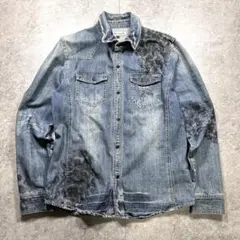 00s【in the attic】デニムシャツ/Y2K/レオパード/シルバー 箔