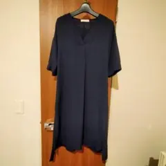 ネイビー Vネック 半袖 ワンピース