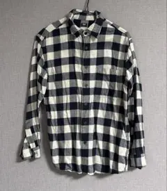 UNIQLO チェックシャツ 長袖 フランネル ネイビー ホワイト