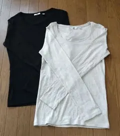UNIQLO ユニクロ スーピマコットンクルーネックT 黒 ベージュ 2枚セット