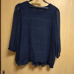ネイビー レース トップス　Size３(L)