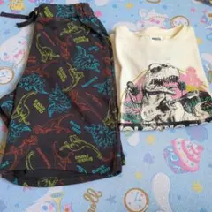 恐竜柄ハーフパンツ グレー・Tシャツセット