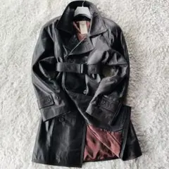漢の戦闘服✨極美品 レザートレンチコート 羊革 2WAY ダブル ブラウン L
