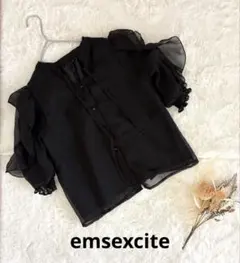 emsexcite 半袖 ブラウス ブラック シアー素材 パフスリーブ フリル