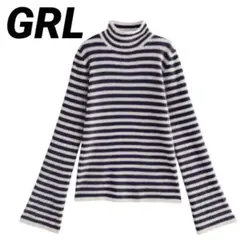 ✨新品✨【GRL】ボーダー柄フレアスリーブリブニットトップス[k9086b]