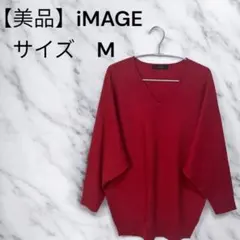 【極美品】iMAGE イマージュ ドルマンスリーブ Vネックニット レッド M