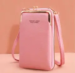 スマホポーチ(ピンク) ショルダー・ポシェット・財布 がま口　3way カード入