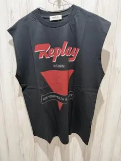 REPLAY リプレイ ノースリーブ ロゴTシャツ カットソーワイドシルエット