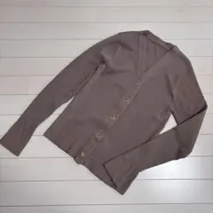 美品　ROPE リブ編みVネックカーディガン